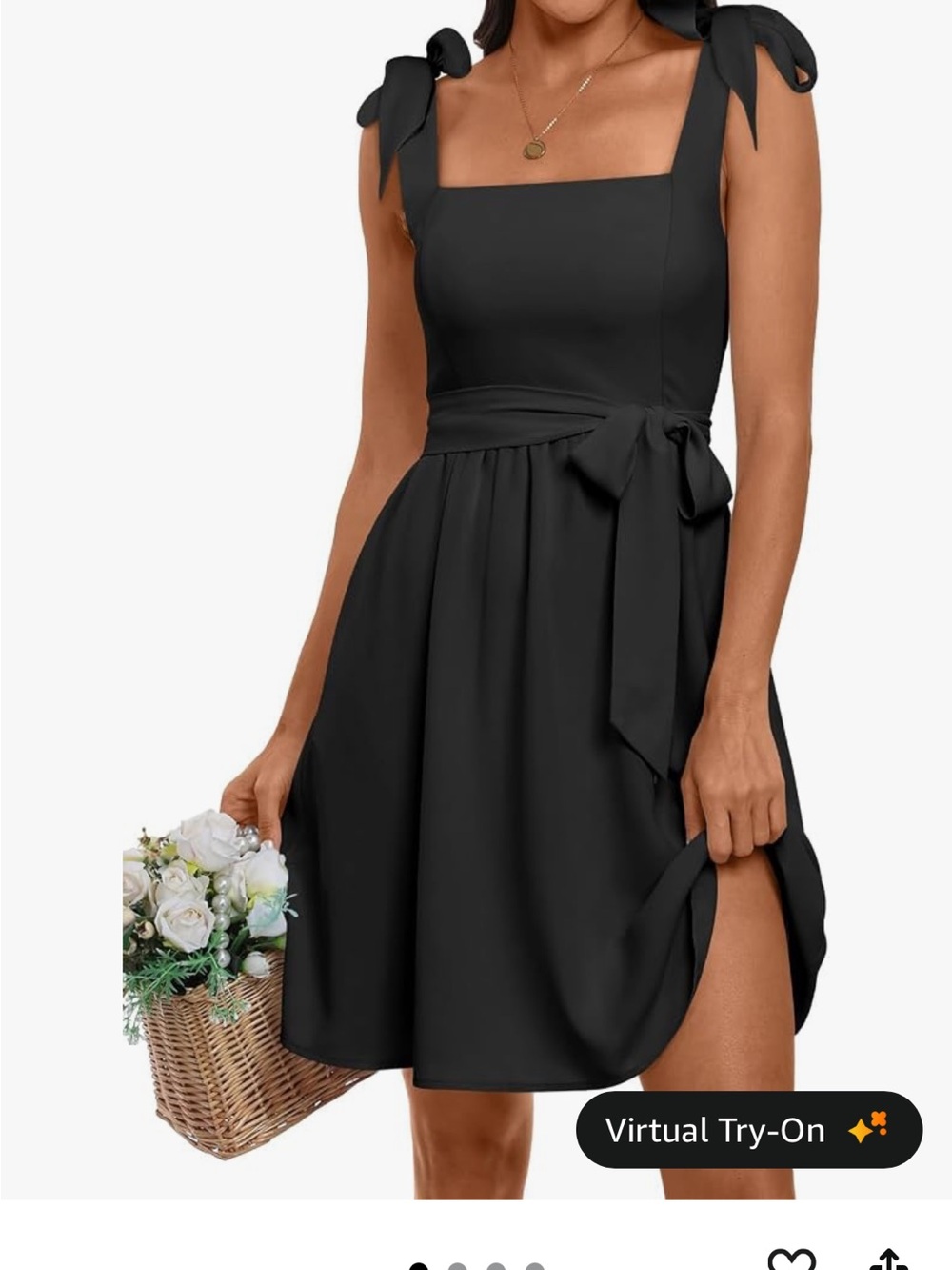 Black Tie-Shoulder A-Line Dress